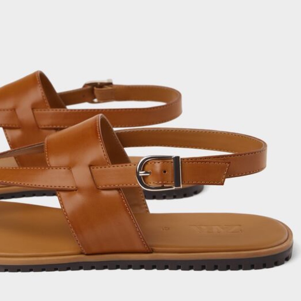 Zara Chestnut Cross Strap Sandals - Picture 6 of 12